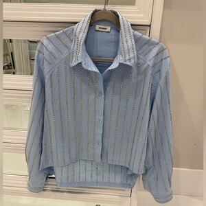 Sandro Sky Blue Dotted Stripe Button-Up Shirt